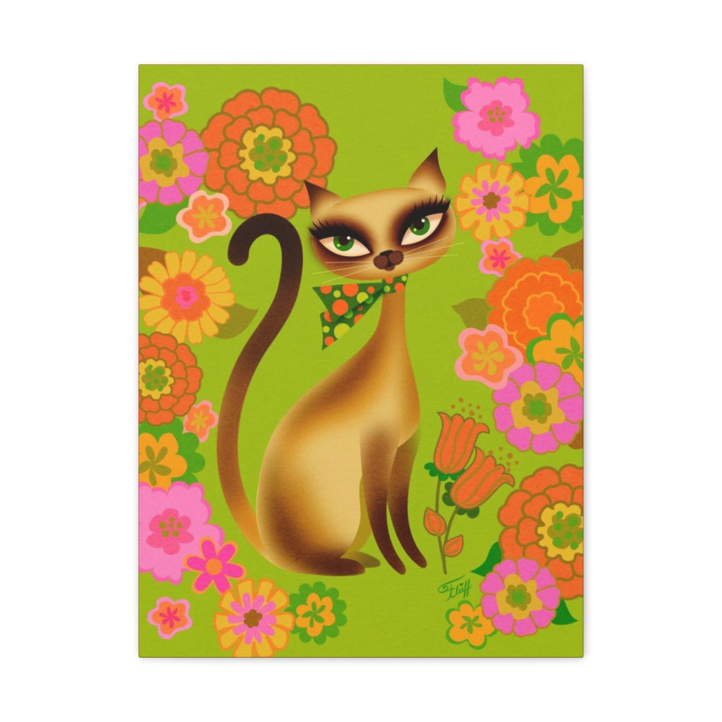 Siamese Mod Flower Kitty • Canvas Gallery Wrap