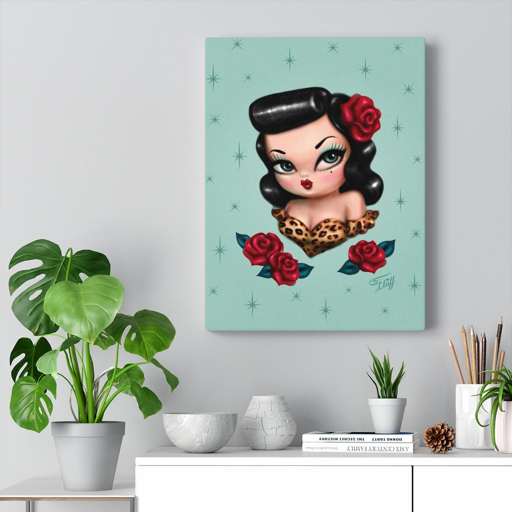 Rockabilly Baby Doll with Roses Mint • Canvas Gallery Wrap