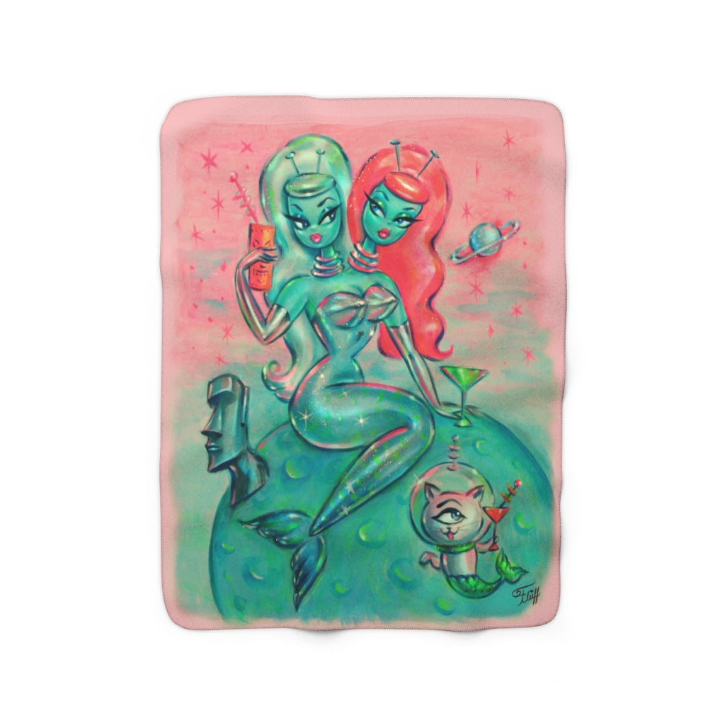 Two headed Alien Mermaid with Cyclops Kitty • Sherpa Fleece Blanket