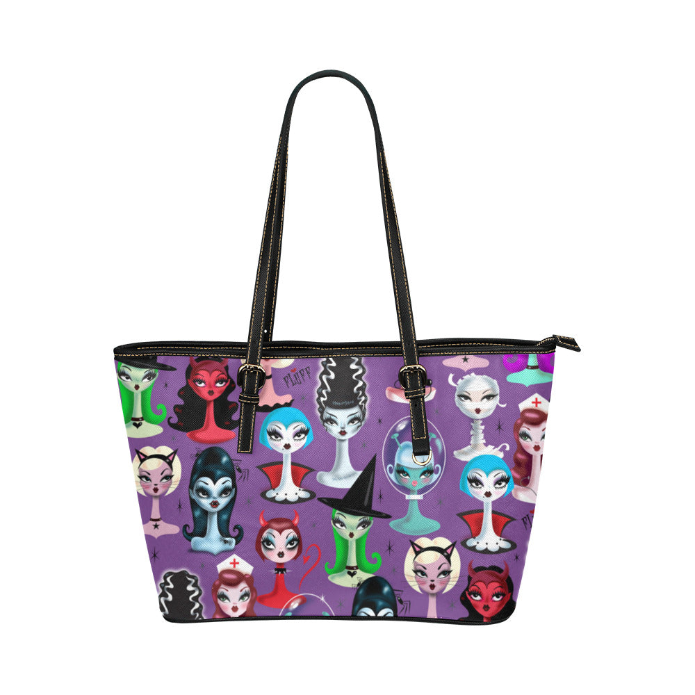 Spooky Dolls Purple • Faux Leather Tote Purse