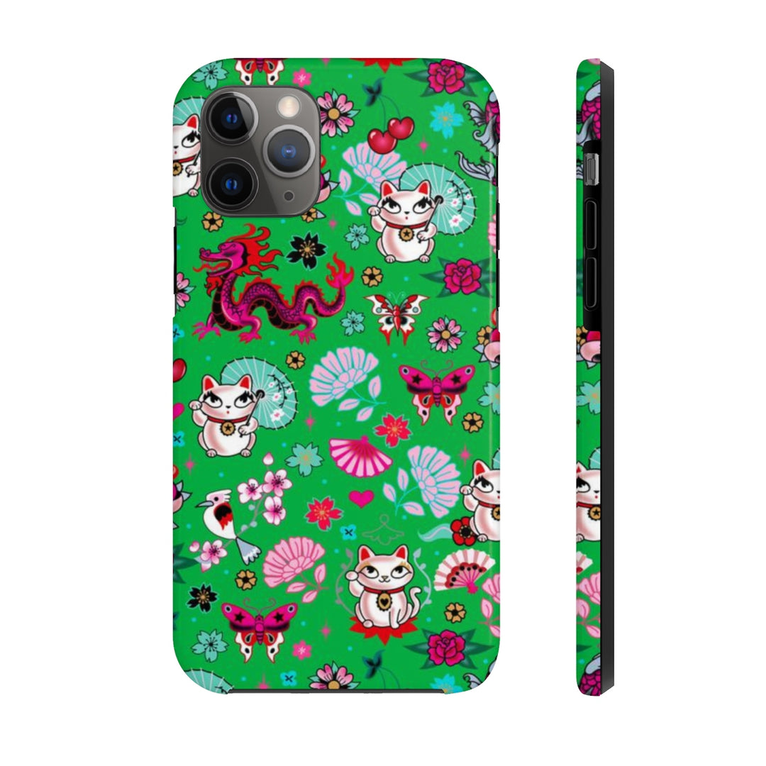 Lucky Cat on Green • Phone Case