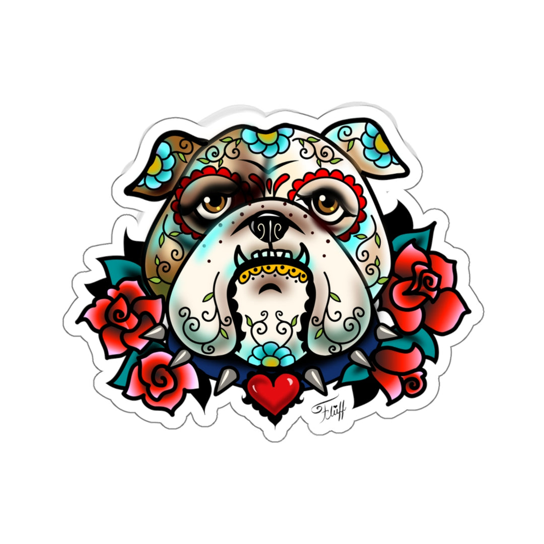 Sugar Skull Bulldog with Roses • Kiss-Cut Sticker