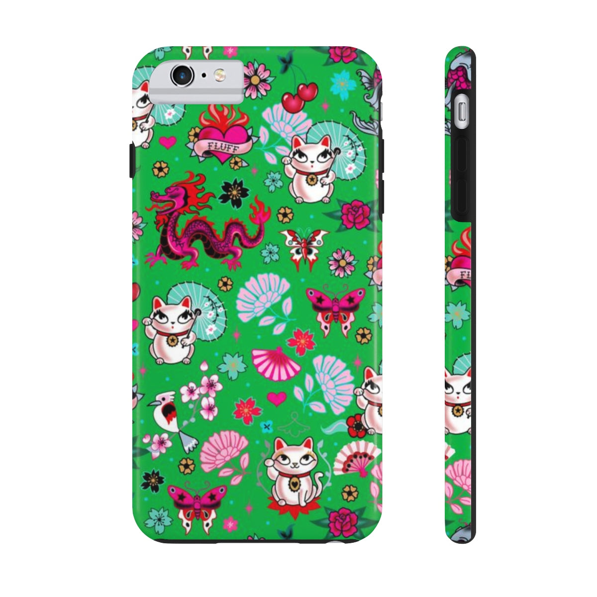 Lucky Cat on Green • Phone Case