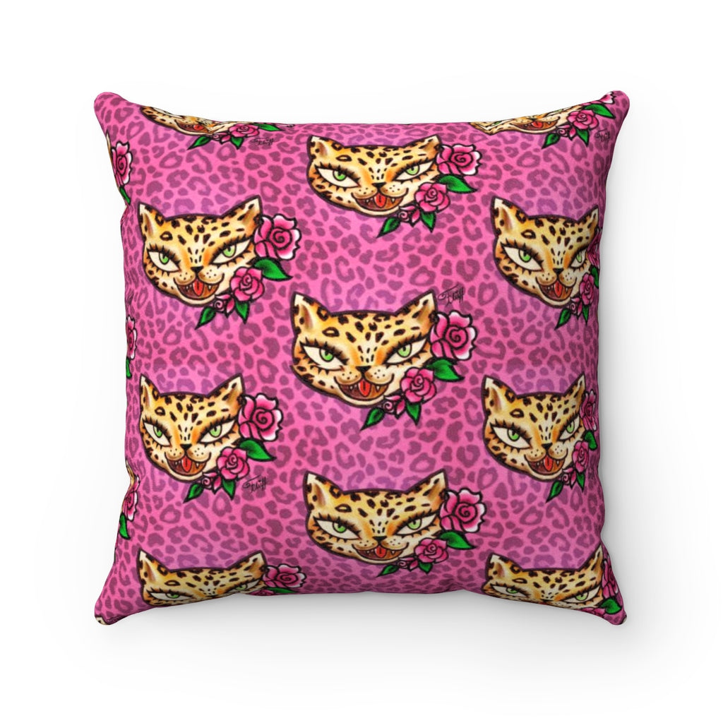 Leopard Kitty • Faux Suede Pillow