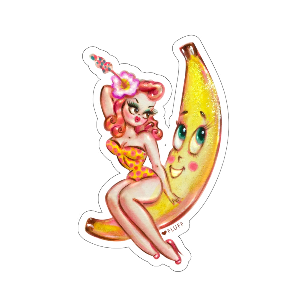 Pinup Girl on Banana • Kiss-Cut Sticker