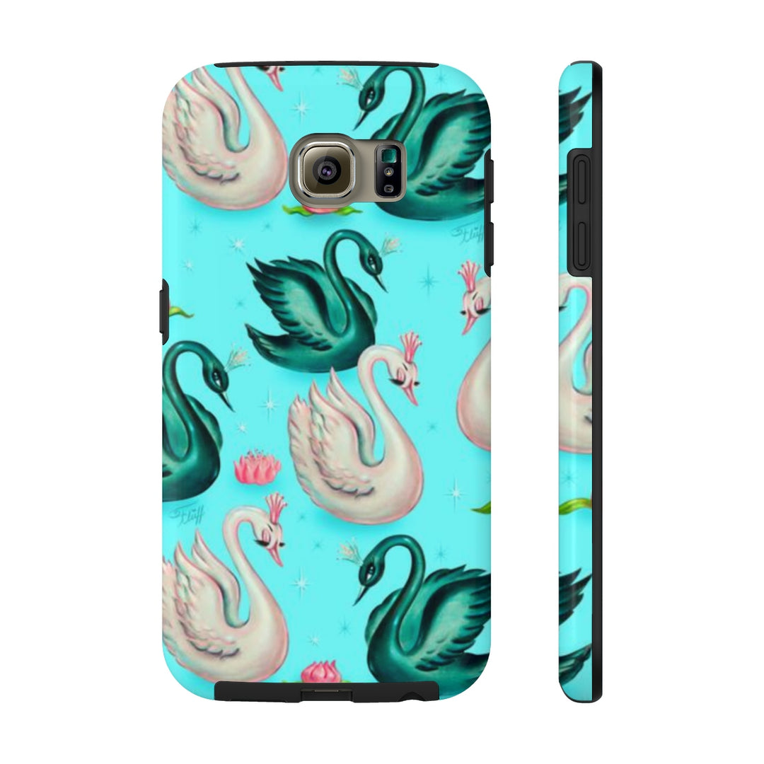 Swans with Tiaras on Aqua • Tough Phone Cases