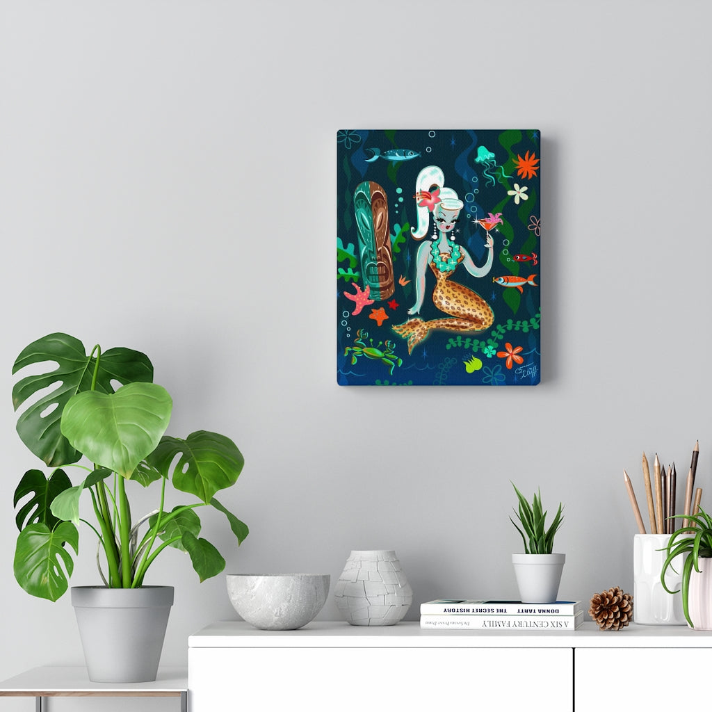 Blonde Leopard Martini Mermaid • Canvas Gallery Wrap