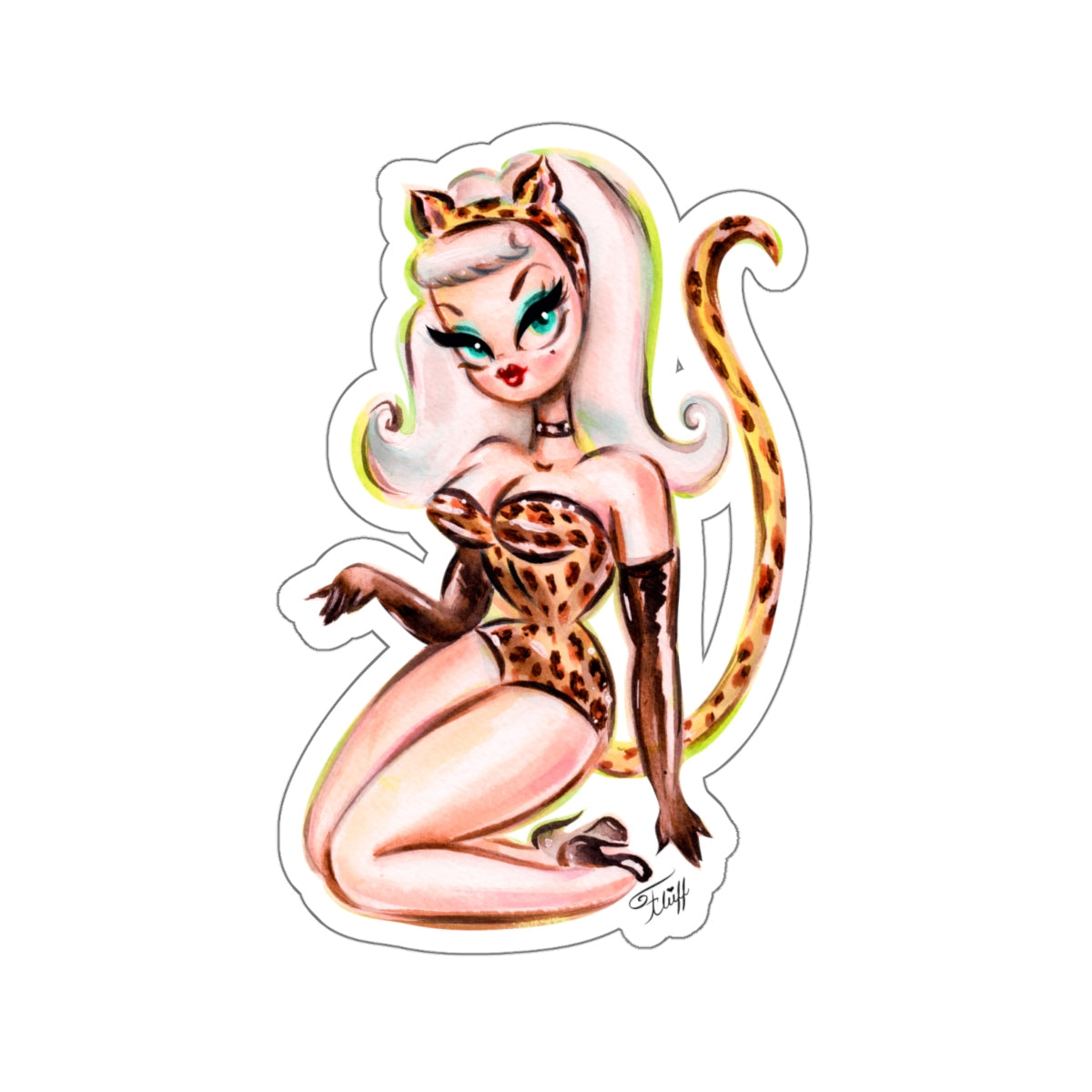 Leopard Cat Suit Pinup Girl • Kiss-Cut Sticker