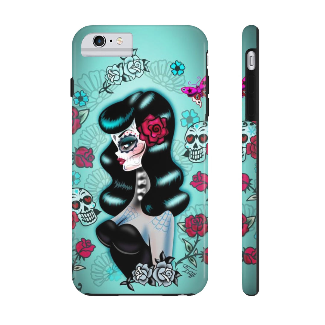 Raven Haired Day of the Dead Sugar Skull Pinup • Phone Case