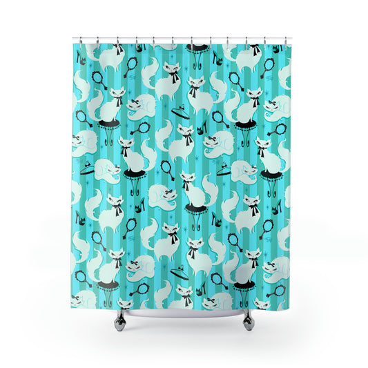 Boudoir Kitties Mint • Shower Curtain