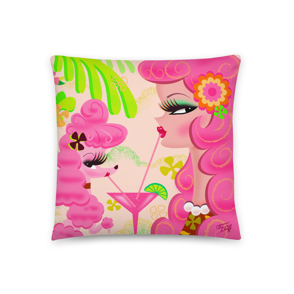 Pink Poodle Martini Girl • Throw Pillow