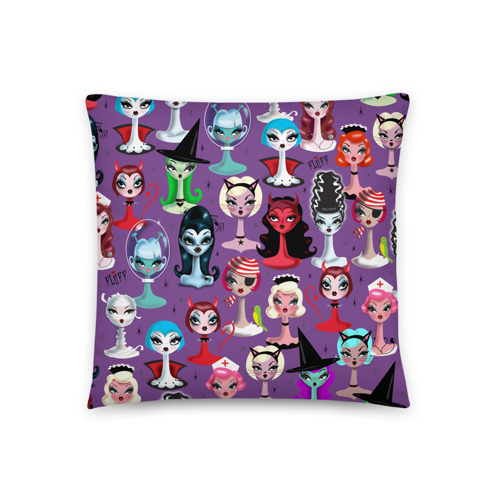 Spooky Dolls Purple • Throw Pillow