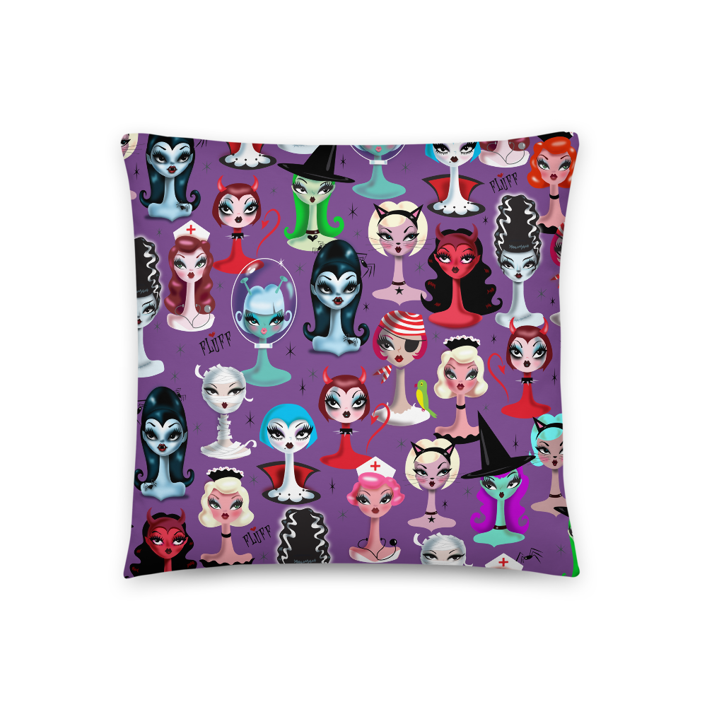 Spooky Dolls Purple • Throw Pillow