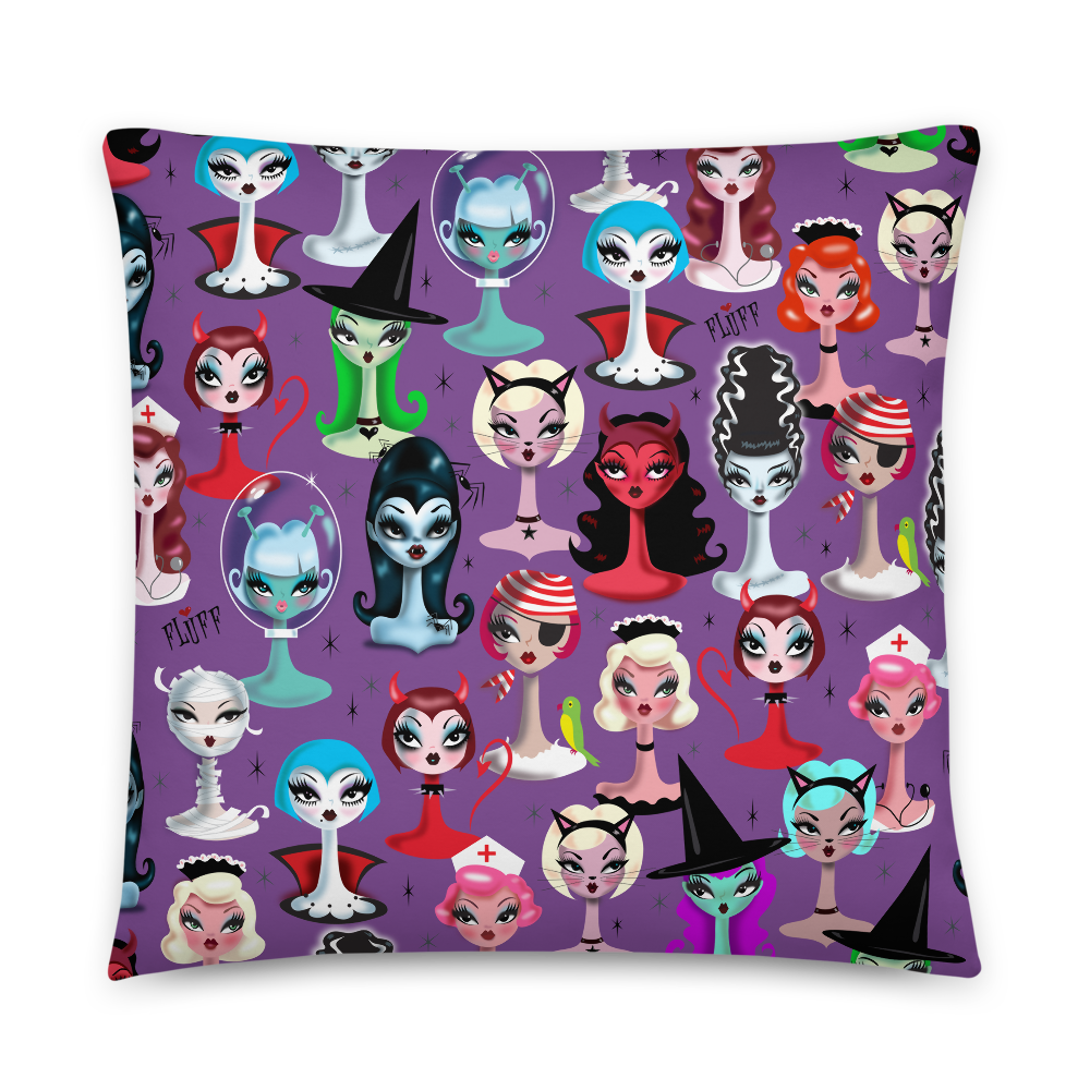 Spooky Dolls Purple • Throw Pillow