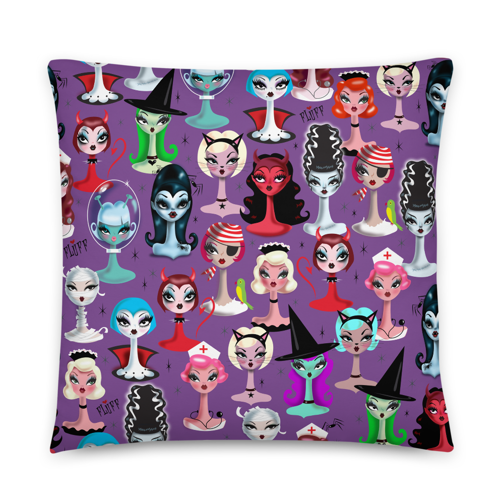 Spooky Dolls Purple • Throw Pillow