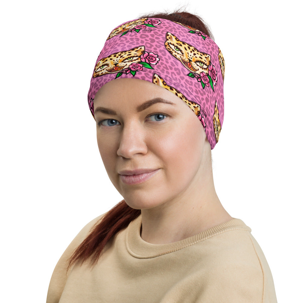 Leopard with Roses • Neck Gaiter Face Mask