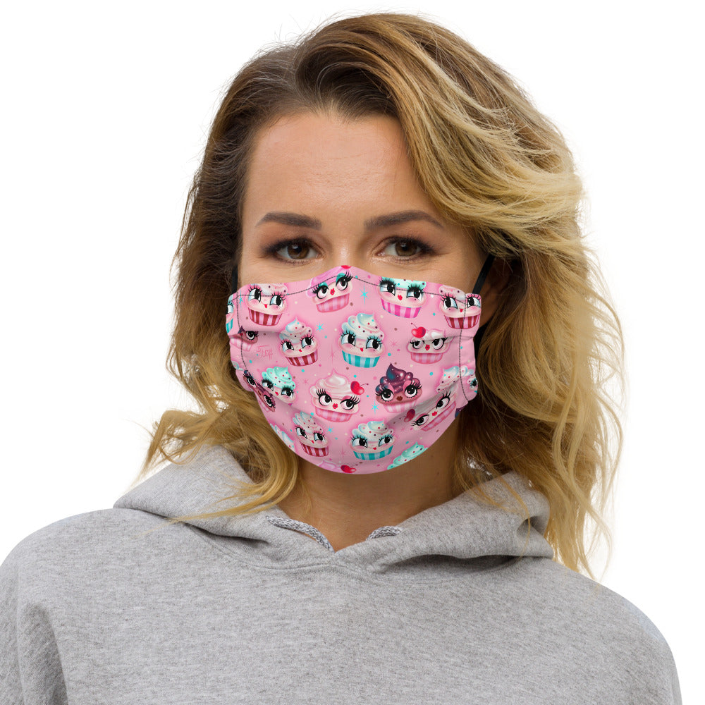 Cute Cupcakes on Pink • Premium Face Mask