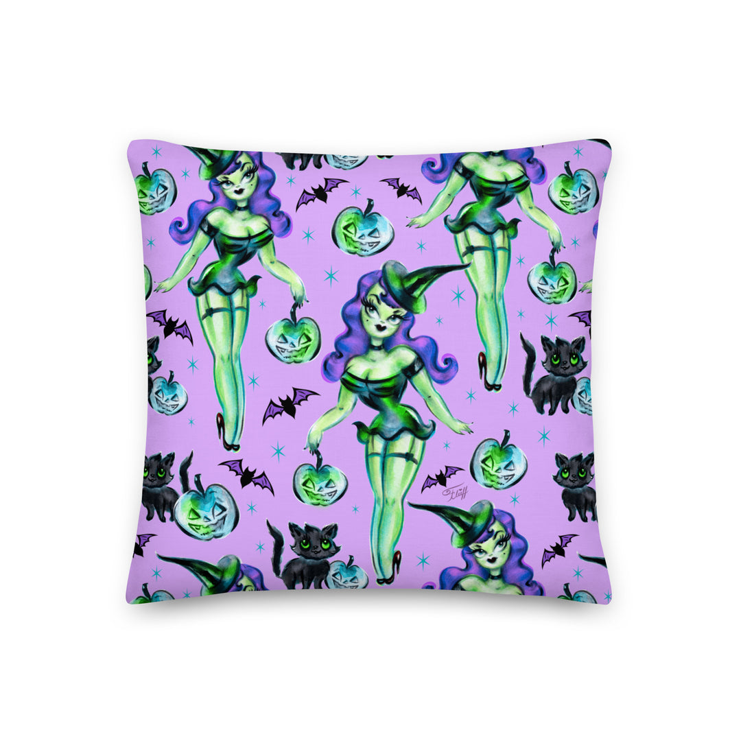 Cute Pinup Witch on Purple • Decor Pillow