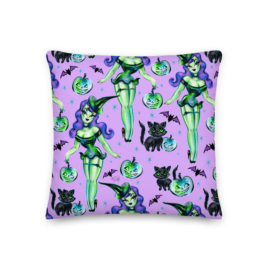 Cute Pinup Witch on Purple • Decor Pillow