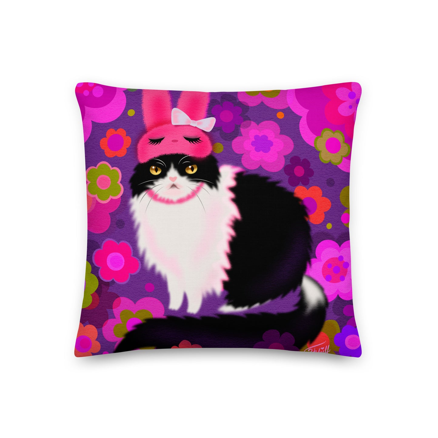 Bunny Cat with Flowers • Decor Pillow