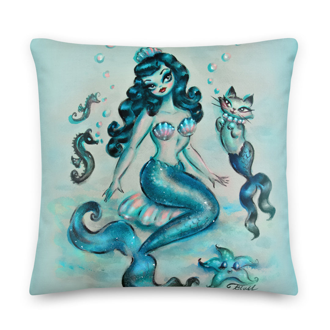 Mermaid in Blue with Merkitty • Decor Pillow