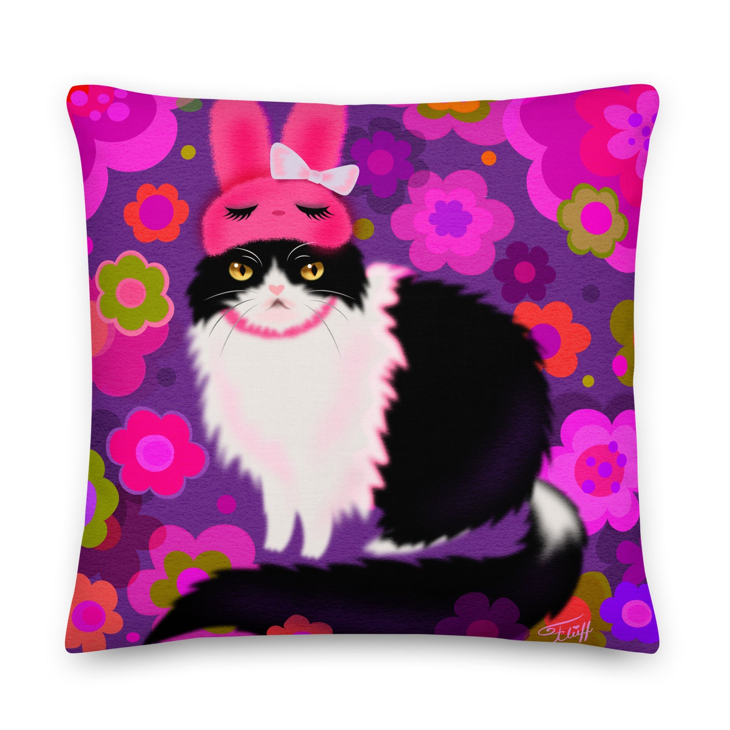 Bunny Cat with Flowers • Decor Pillow