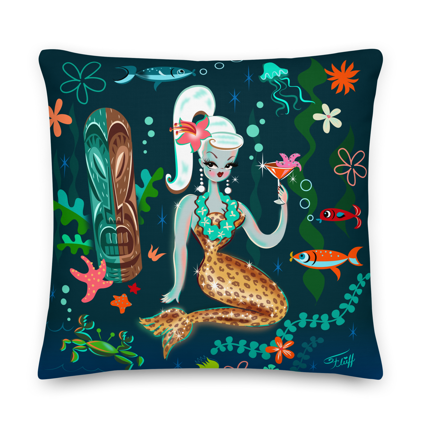 Blonde Leopard Martini Mermaid • Decor Pillow