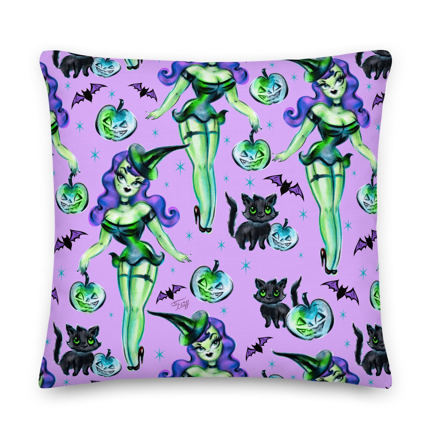 Cute Pinup Witch on Purple • Decor Pillow