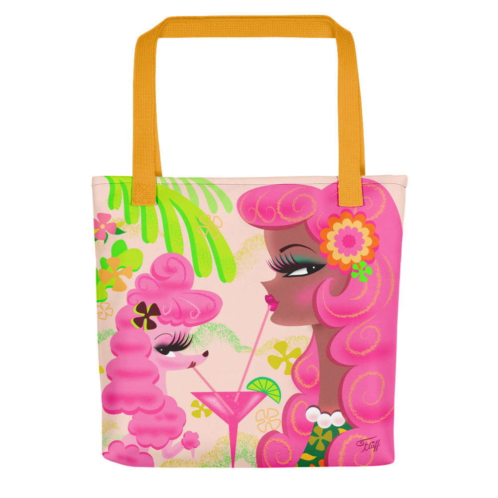 Pink Poodle Martini Girl Mocha • Tote bag