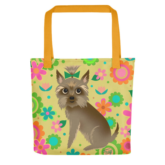 Yorkie with Mod Flowers • Tote Bag
