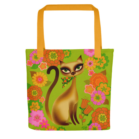Siamese Mod Flower Kitty • Tote Bag