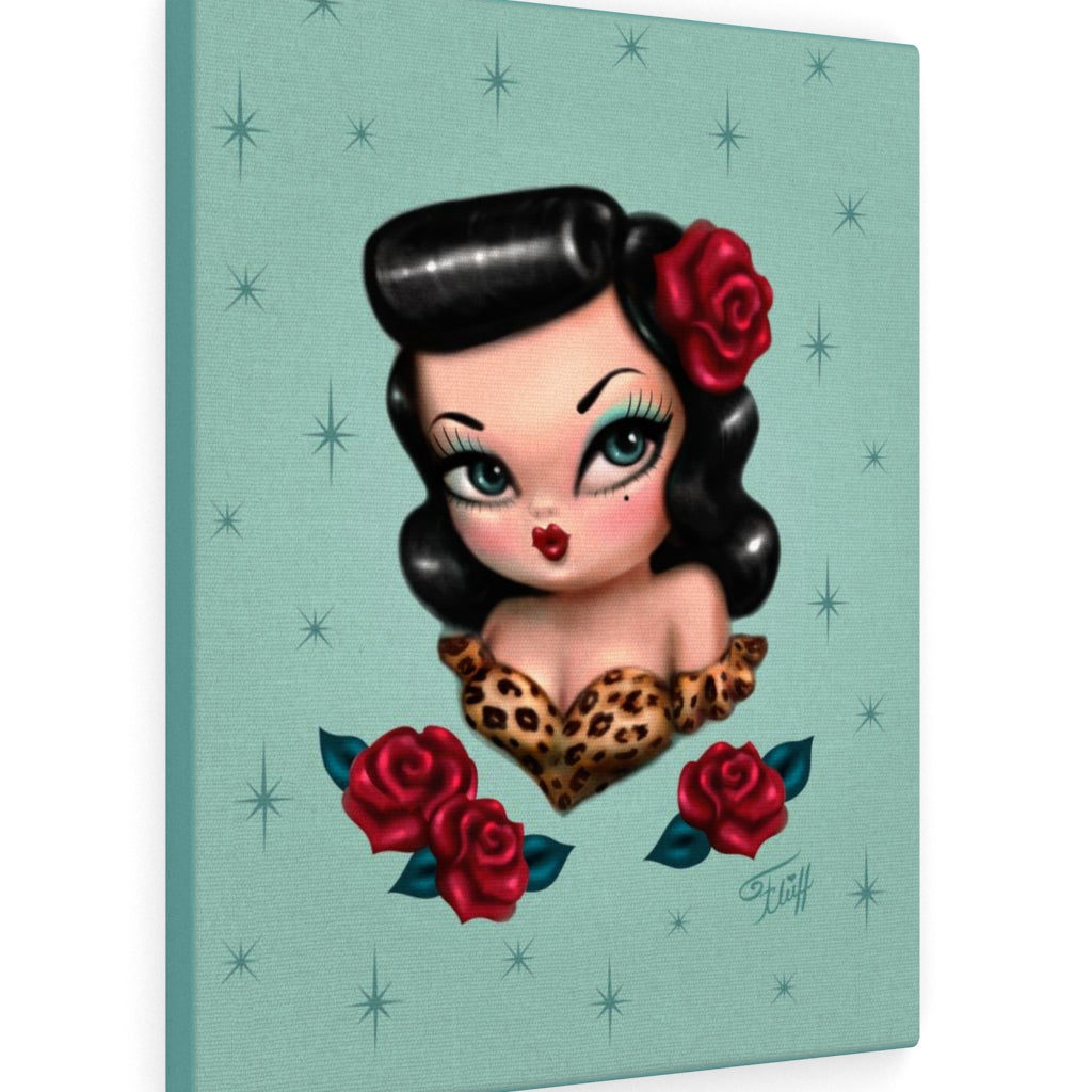 Rockabilly Baby Doll with Roses Mint • Canvas Gallery Wrap