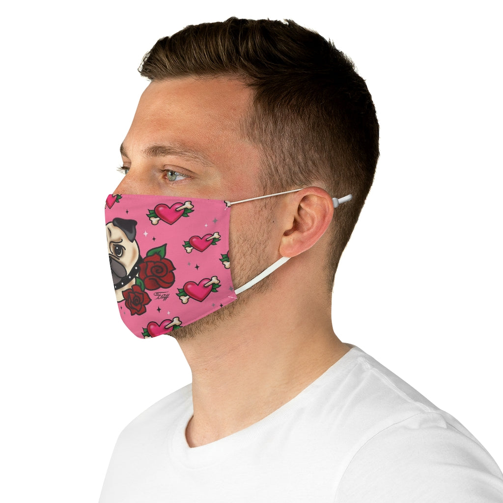 Tattoo Pug with Roses on Pink • Adjustable Face Mask