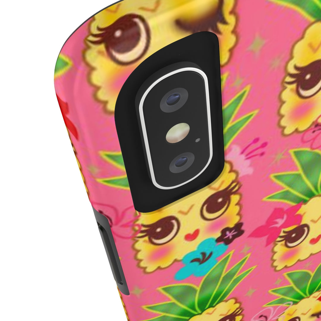 Happy Kawaii Cute Pineapples on Pink • Phone Case