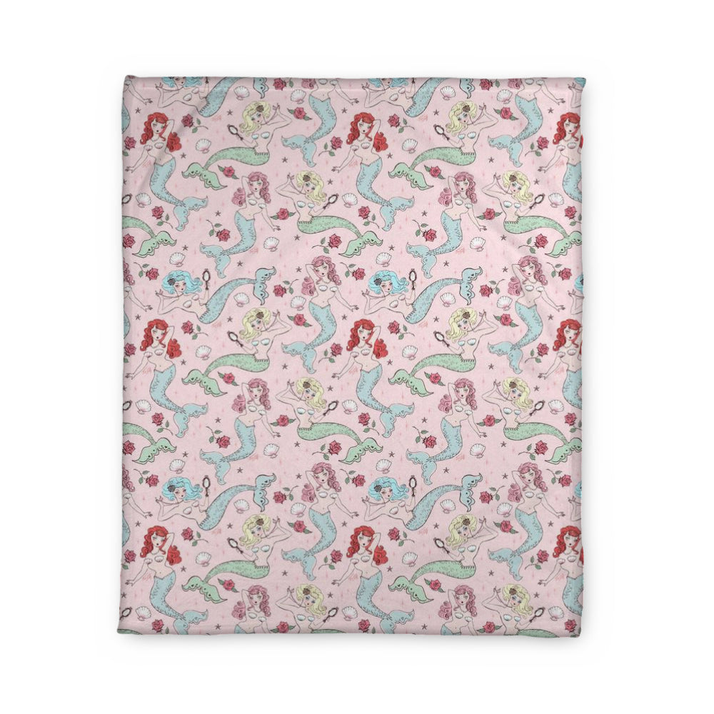 Mermaids and Roses on Pink • Fleece Blanket