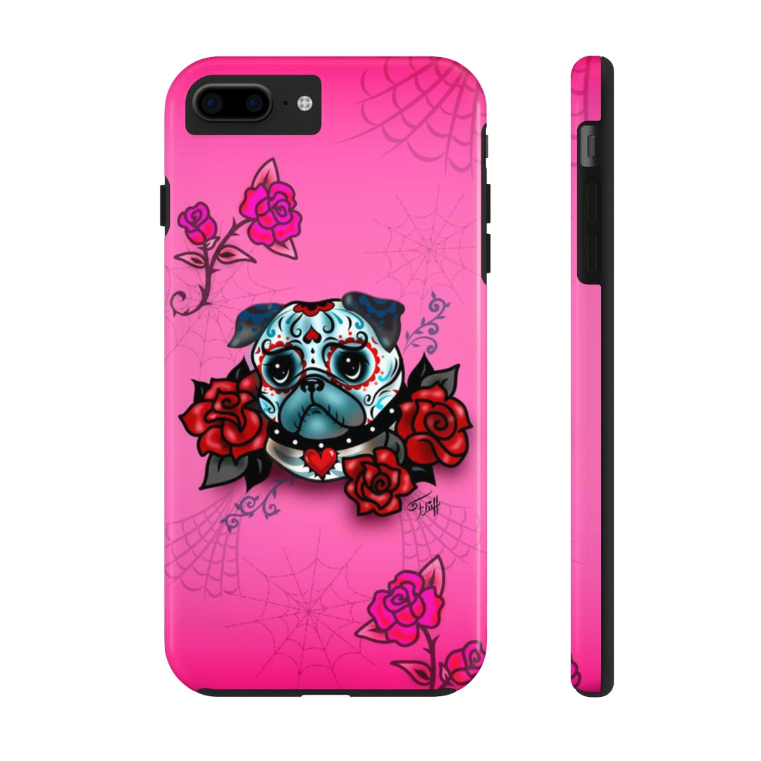 Sugar Skull Pug With Roses • Phone Case