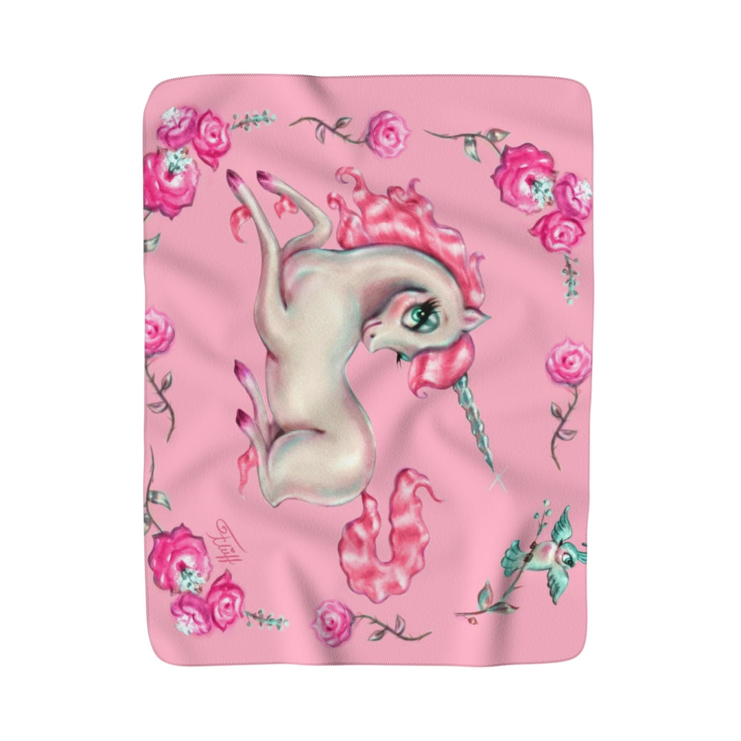 Unicorns and Roses on Pink • Sherpa Fleece Blanket