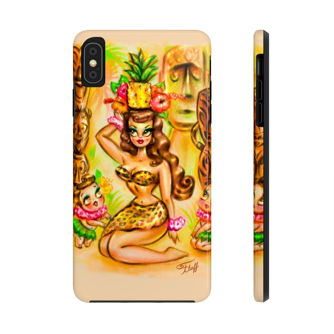 Pineapple Island Girl with Tikis • Phone Case