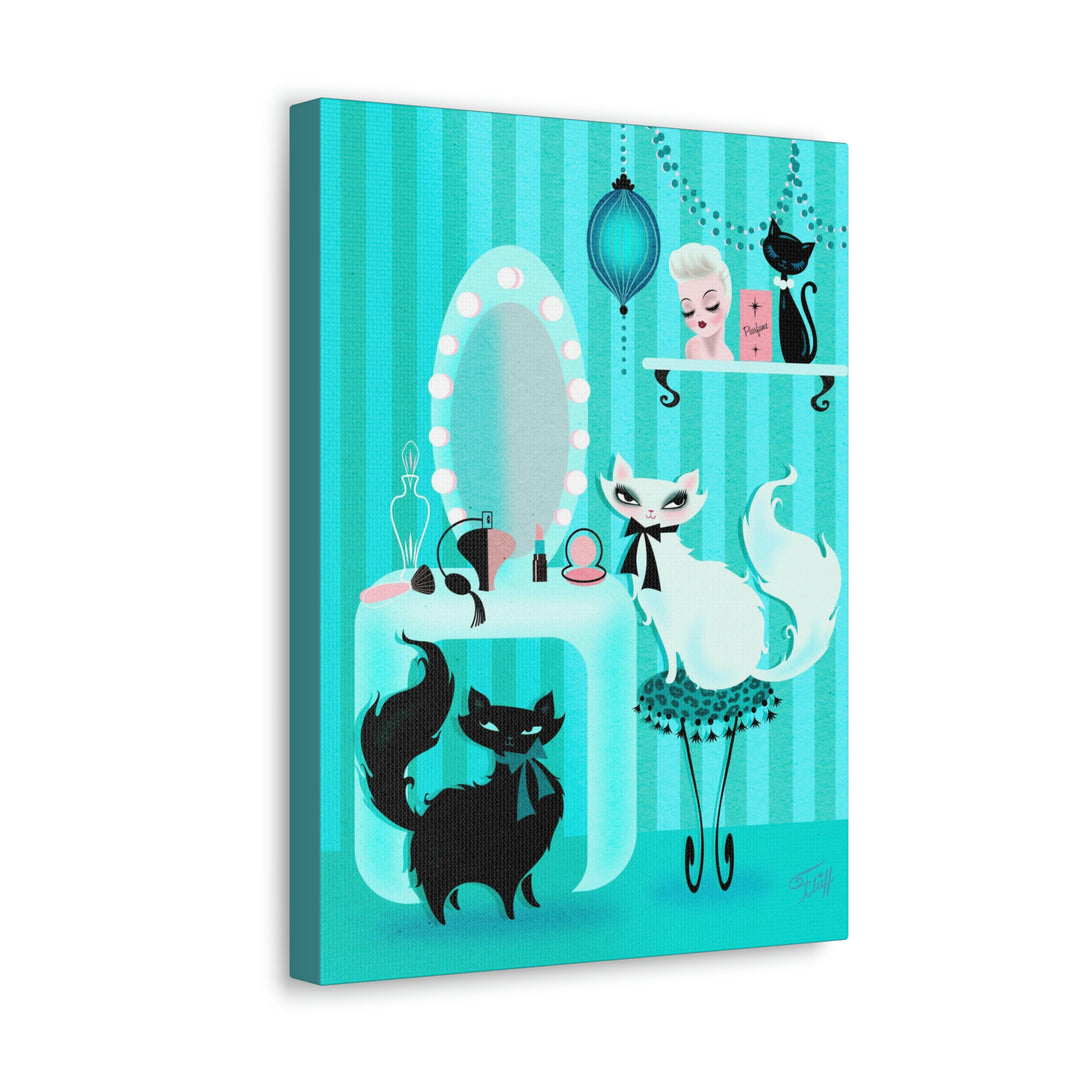 Kitties in the Boudoir Mint • Canvas Gallery Wrap