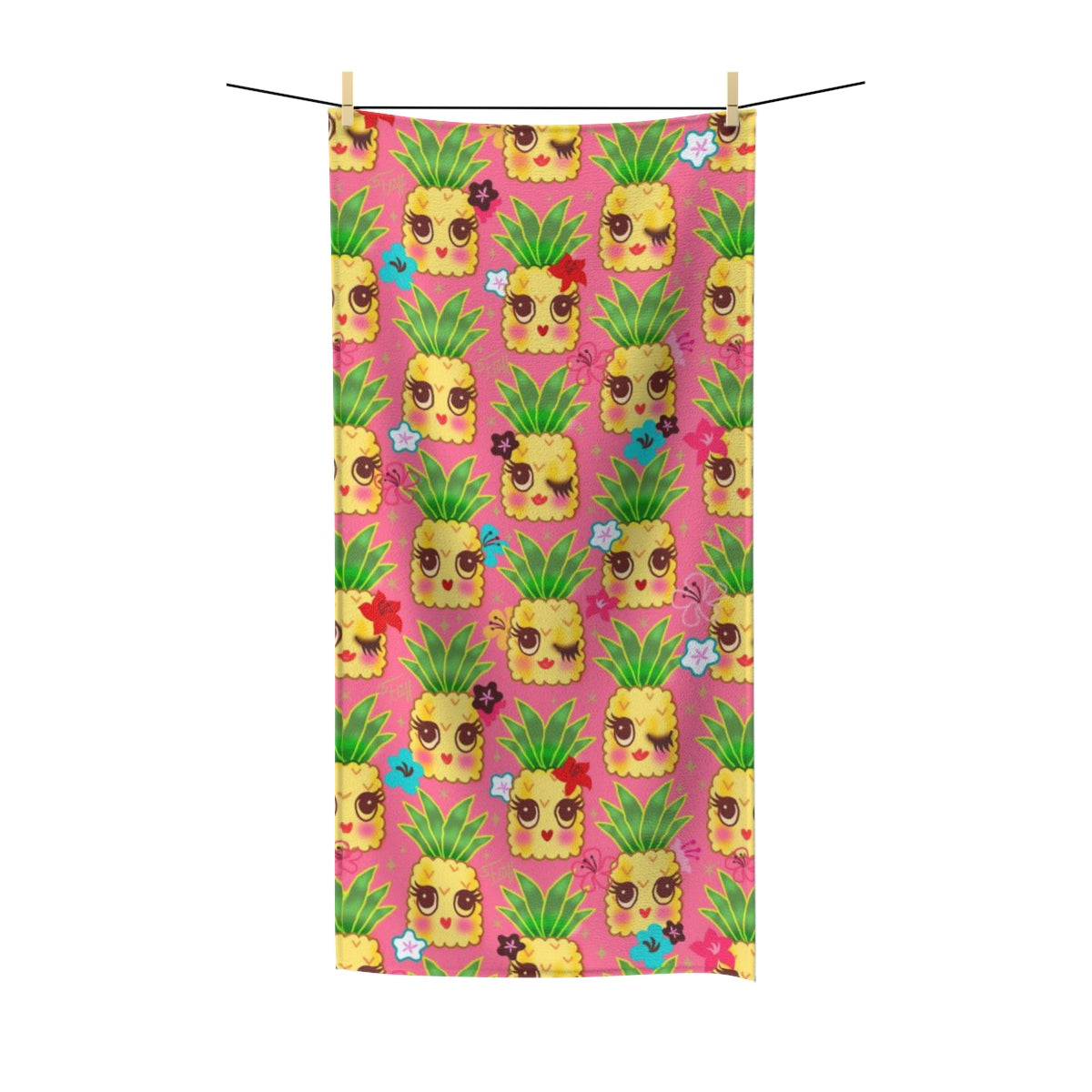 Happy Kawaii Cute Pineapples on Pink • Towel