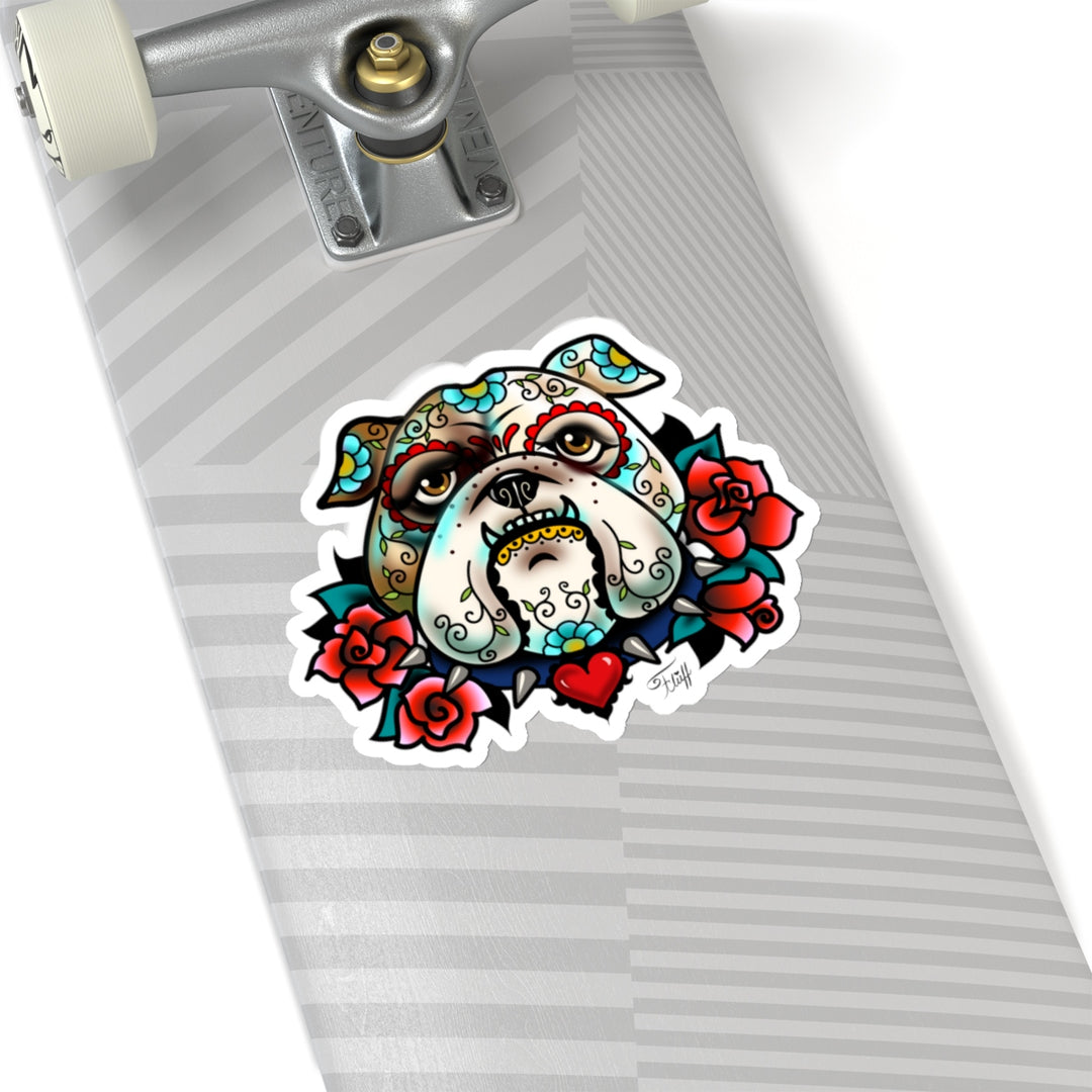 Sugar Skull Bulldog with Roses • Kiss-Cut Sticker