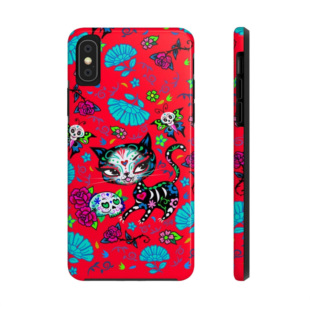 Sugar Skull Kitty on Red • Phone Case