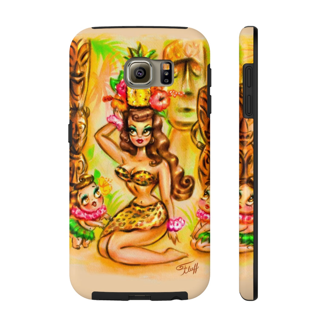 Pineapple Island Girl with Tikis • Phone Case