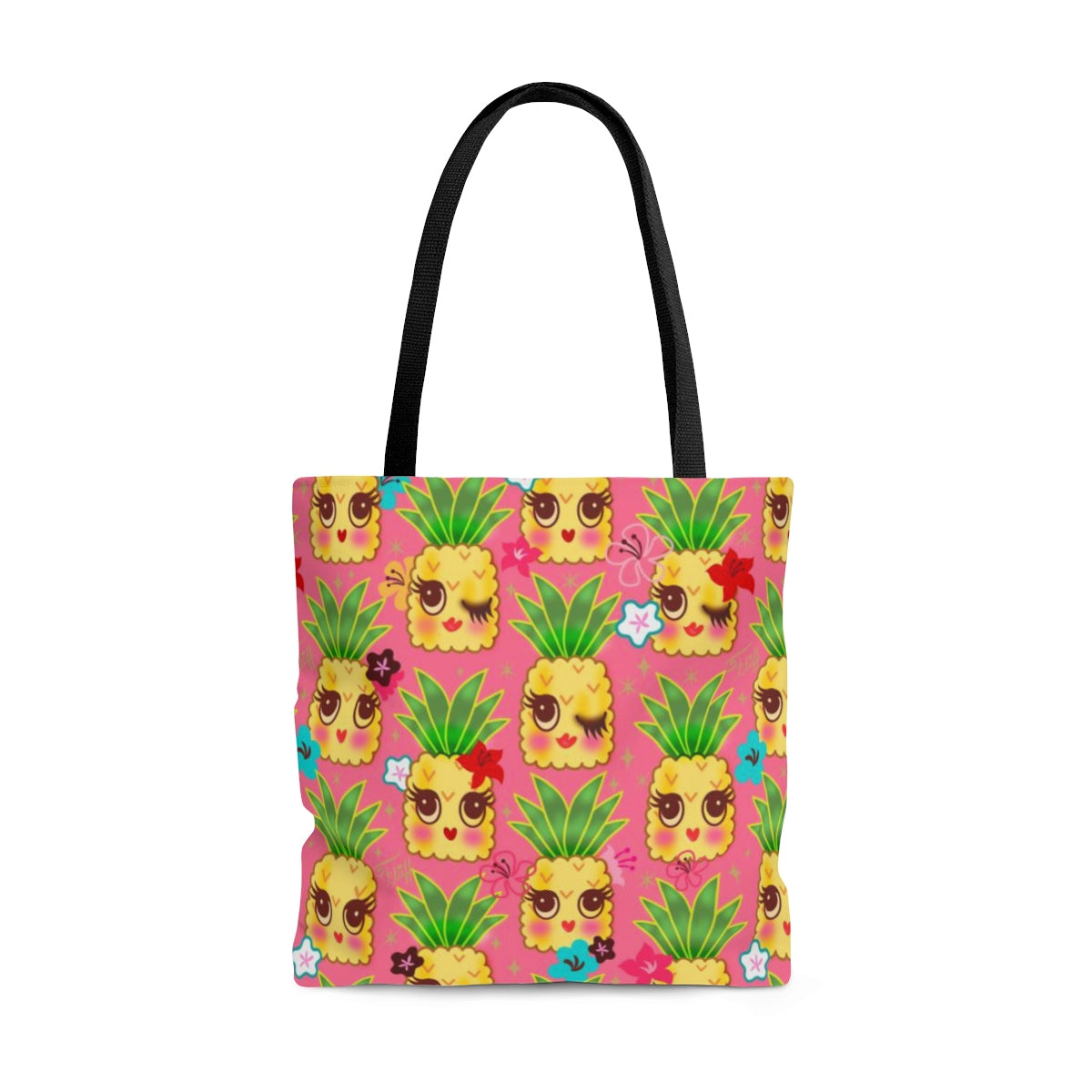 Happy Kawaii Cute Pineapples on Pink • Tote Bag