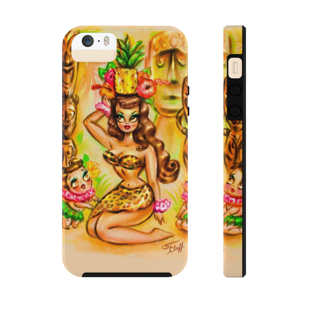 Pineapple Island Girl with Tikis • Phone Case