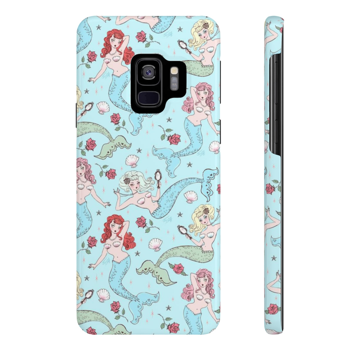 Mermaids and Roses on Aqua • Slim Phone Case