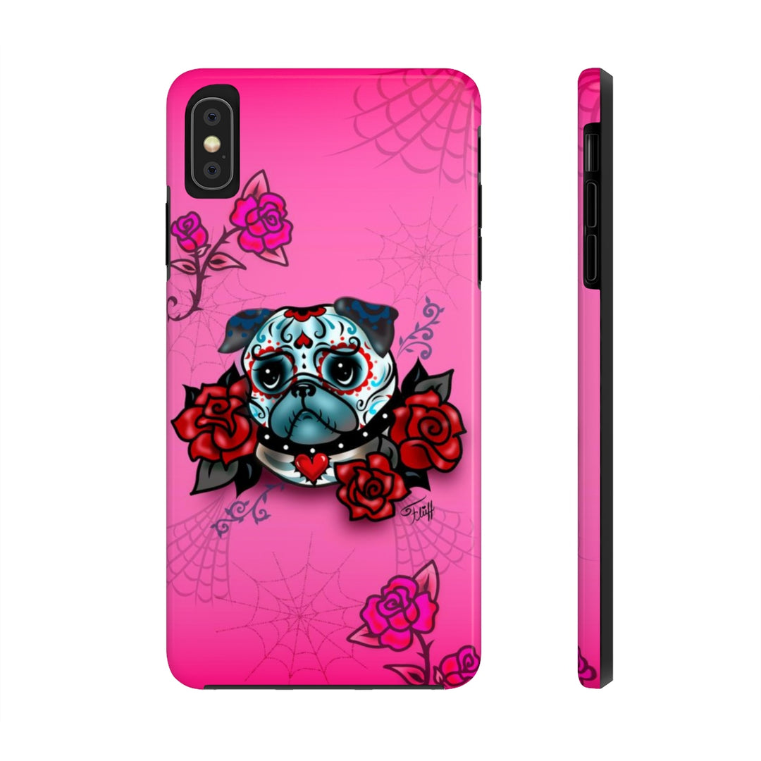 Sugar Skull Pug With Roses • Phone Case