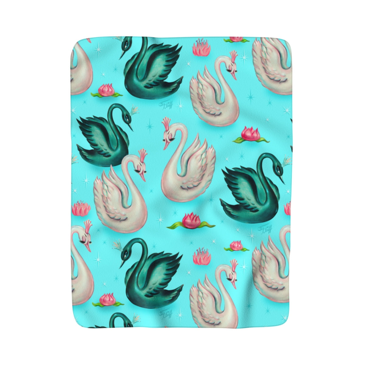 Swans with Tiaras on Aqua • Throw Blanket