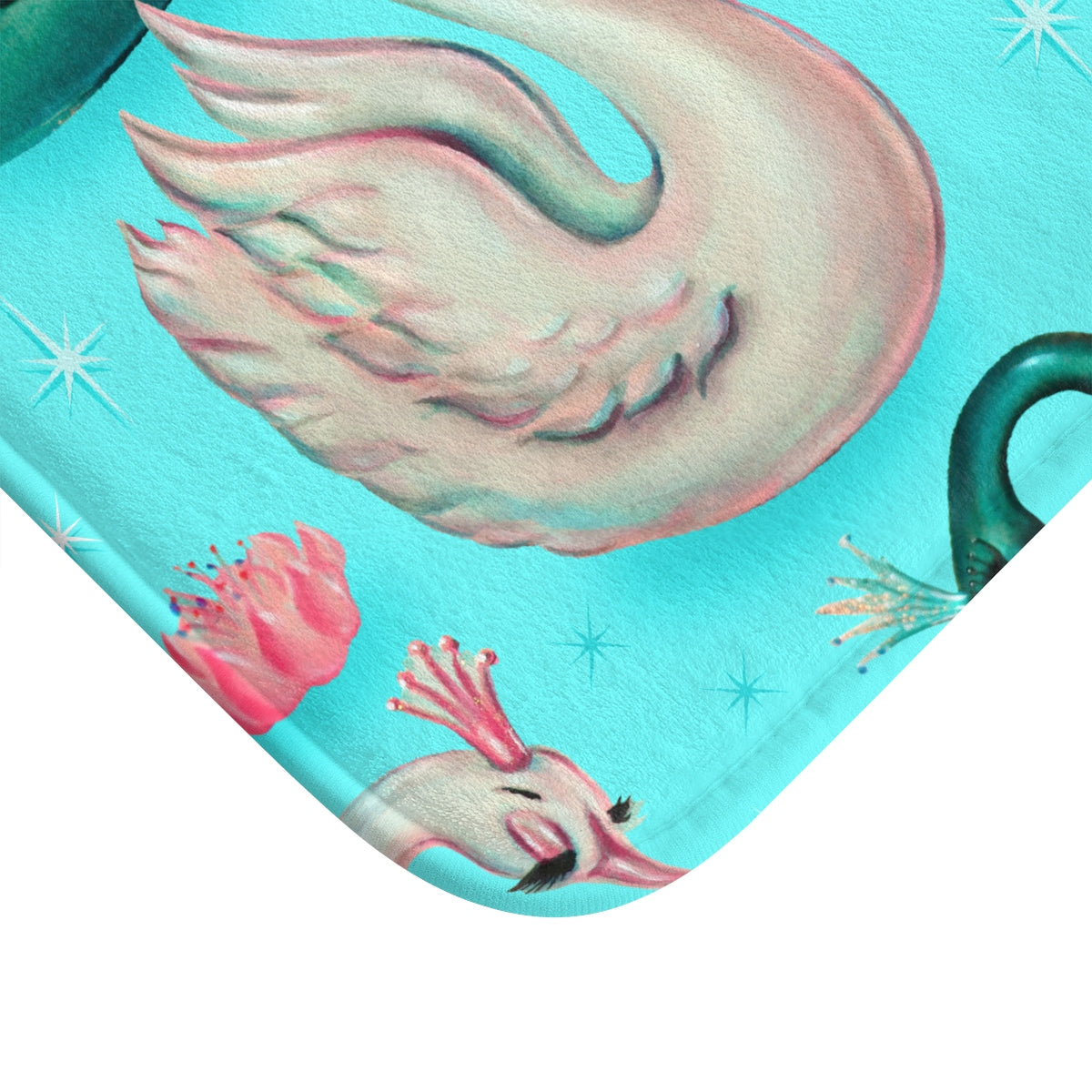 Swans with Tiaras on Aqua • Bath Mat