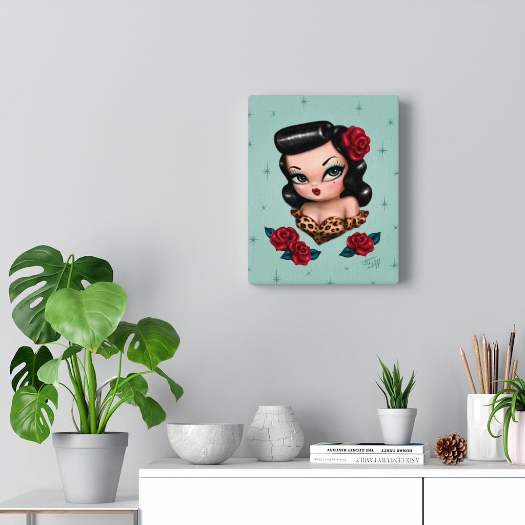 Rockabilly Baby Doll with Roses Mint • Canvas Gallery Wrap